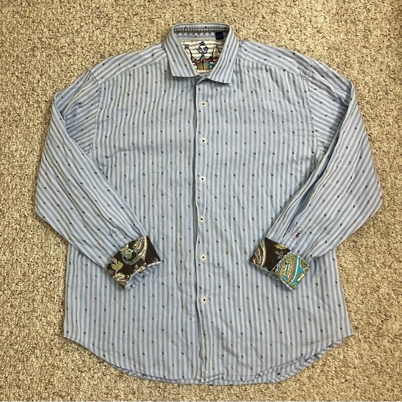 Robert Graham Other - Robert Graham Embroidered Shirt Mens 2XL Contrasting Cuffs Money Tears Striped